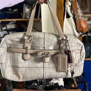 Coach Cream Croc-Embossed Shoulder Bag